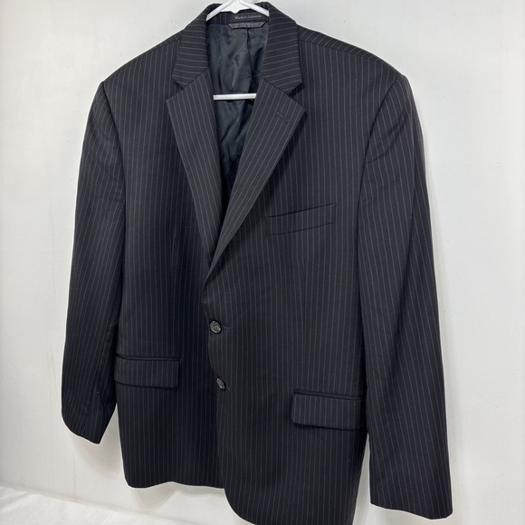 Ralph Lauren Mens Wool Black Pinstripe Blazer Suit Jacket Preppy Classic 42S EUC - Picture 2 of 12